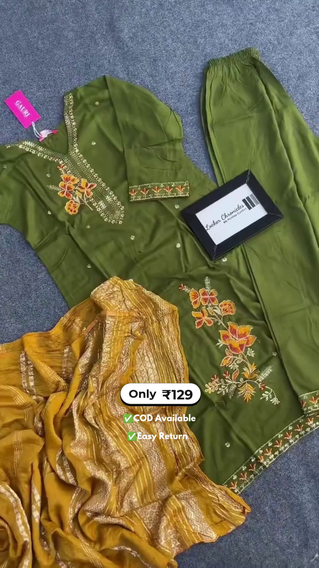 Title: Elegant Women’s Green Kurta Sets with Embroidery Work & Contrast Dupatta - Image 3