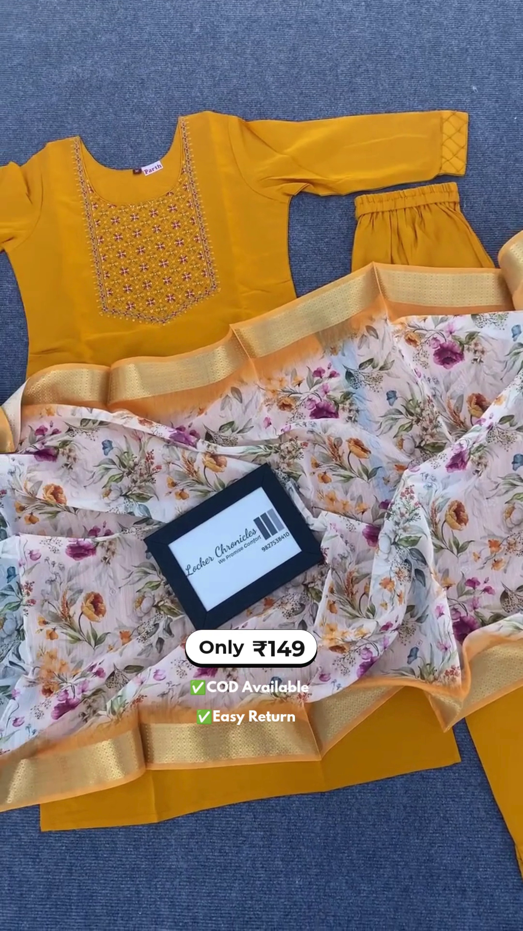 Women's Haldi Yellow Dress Suit with Contrast Dupatta - Image 3